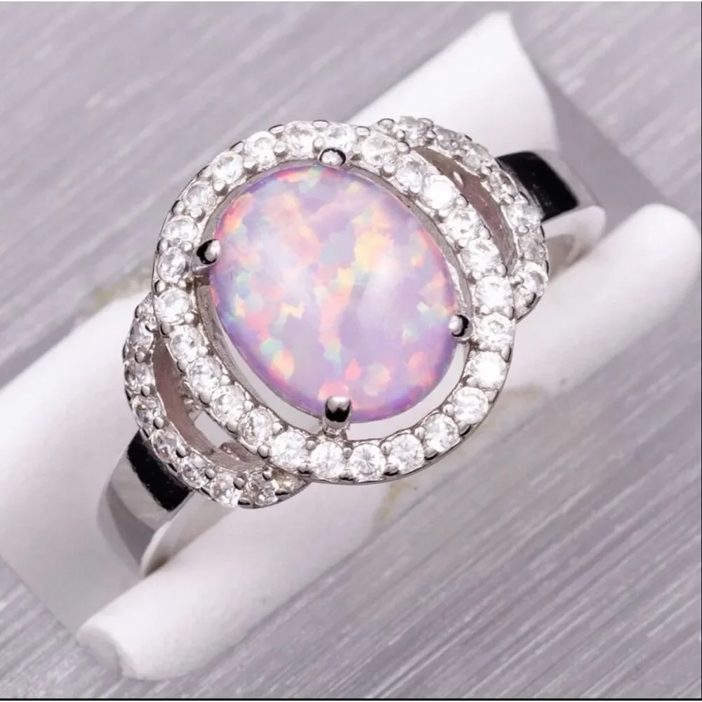Purple Fire Opal Halo Ring